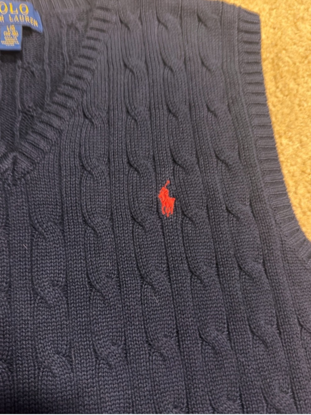 Polo by Ralph Lauren Navy Cable-Knit V-Neck Sweater Vest with Red Pony - Picture 4 of 6